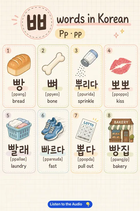 Master the Tense ㅃ Sound With These Useful Words! in Korean vocabulary chart