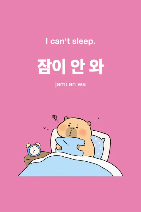 How To Say I Can't Sleep in Korean vocabulary chart
