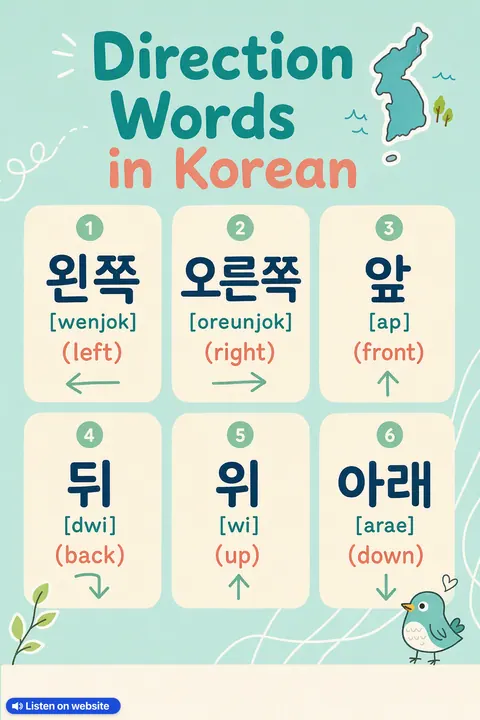 Direction Words in Korean vocabulary chart