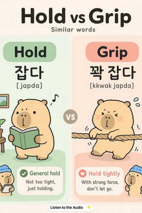 Hold vs Grip in Korean vocabulary chart