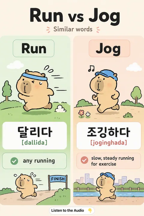 Run vs Jog in Korean vocabulary chart