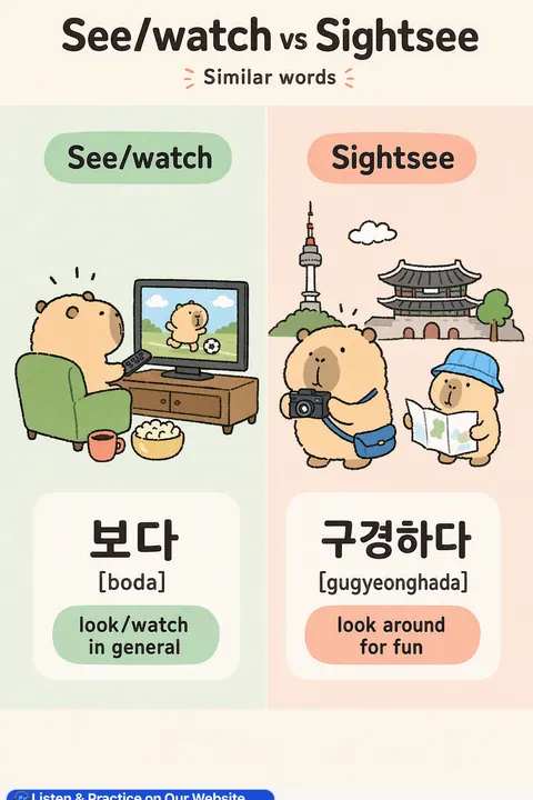 Travel Words To Know in Korean vocabulary chart