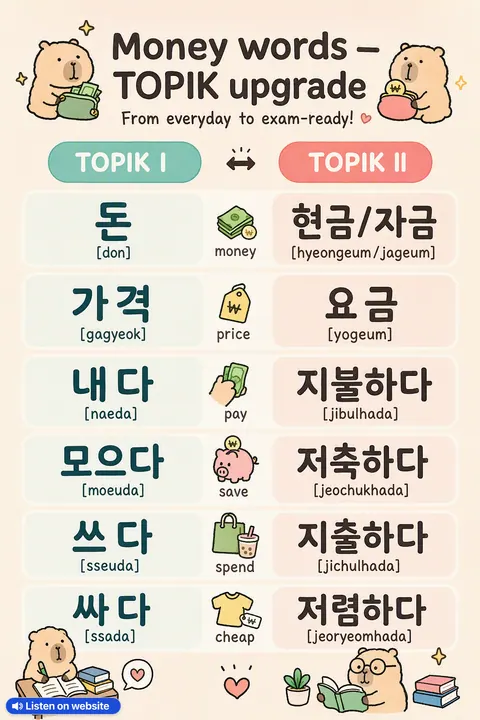 Money Words — TOPIK Upgrade in Korean vocabulary chart