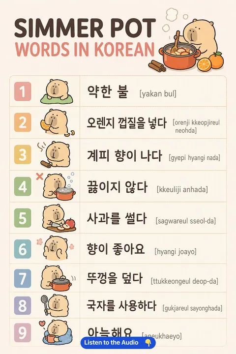 Simmer Pot Words in Korean vocabulary chart