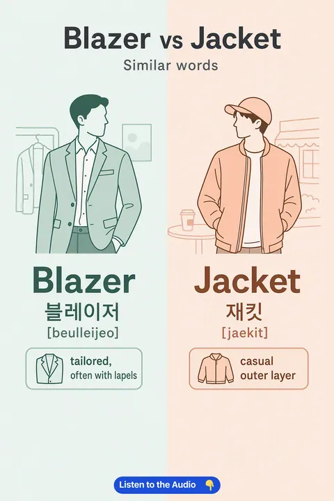 Blazer vs Jacket in Korean vocabulary chart