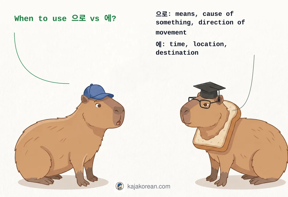 Comparison of Korean particles 으로 and 에 for direction and location