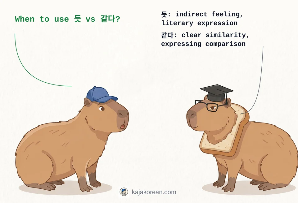 Comparison of Korean grammar 듯 and 같다 usage