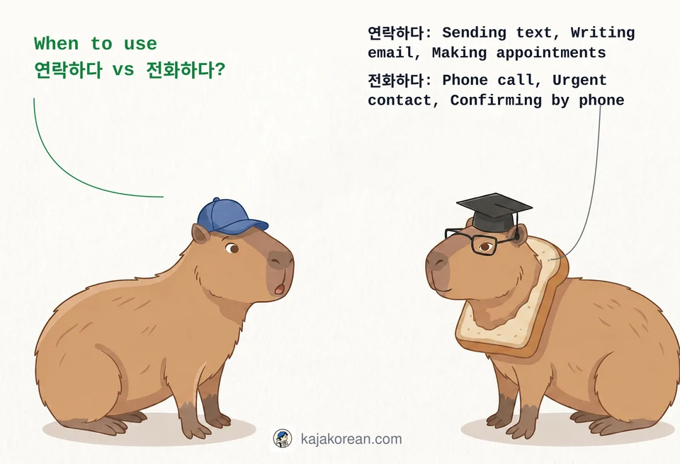 Comparison of Korean words 연락하다 and 전화하다 for contacting someone