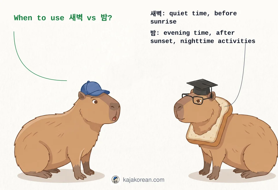 Comparison of Korean words 새벽 and 밤 for different night times