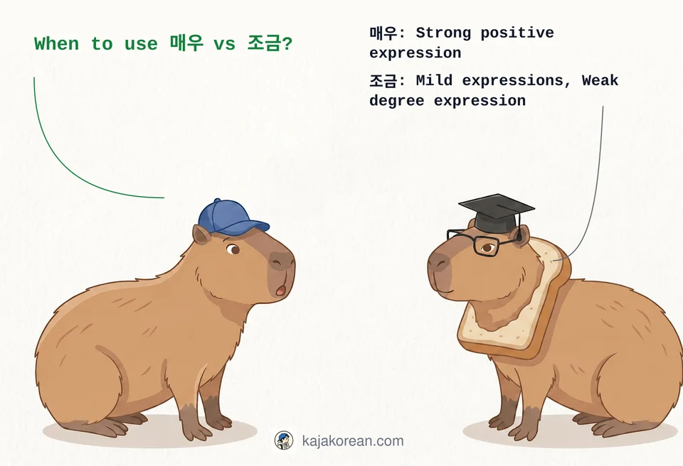 Comparison of Korean adverbs 매우 and 조금 for intensity