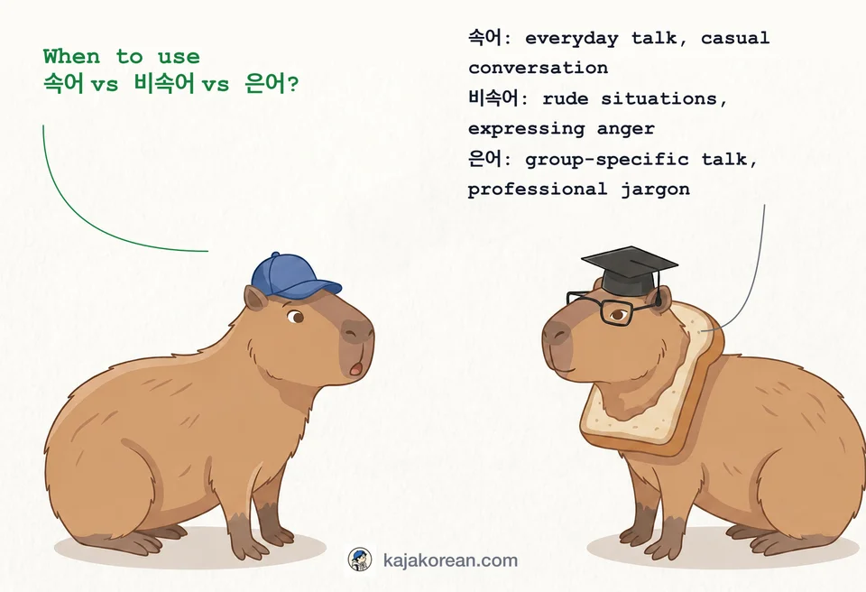 Comparison of Korean slang words 속어, 비속어, 은어