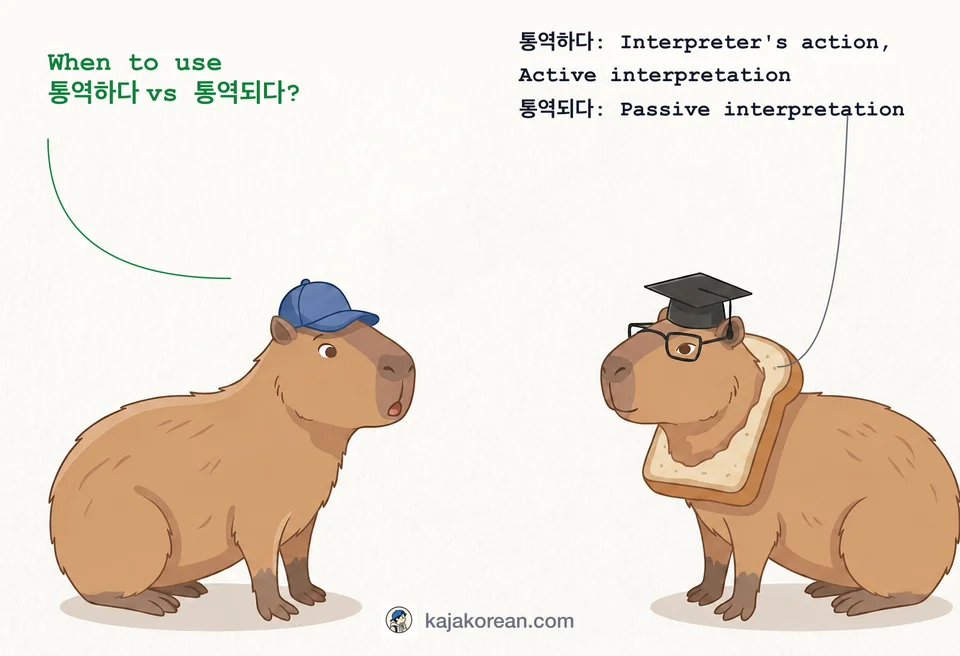 Comparison of Korean verbs 통역하다 and 통역되다 for active vs passive interpretation