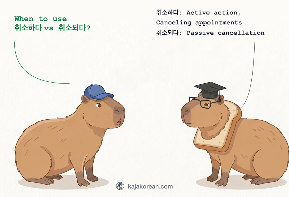 Comparison of active 취소하다 and passive 취소되다 in Korean