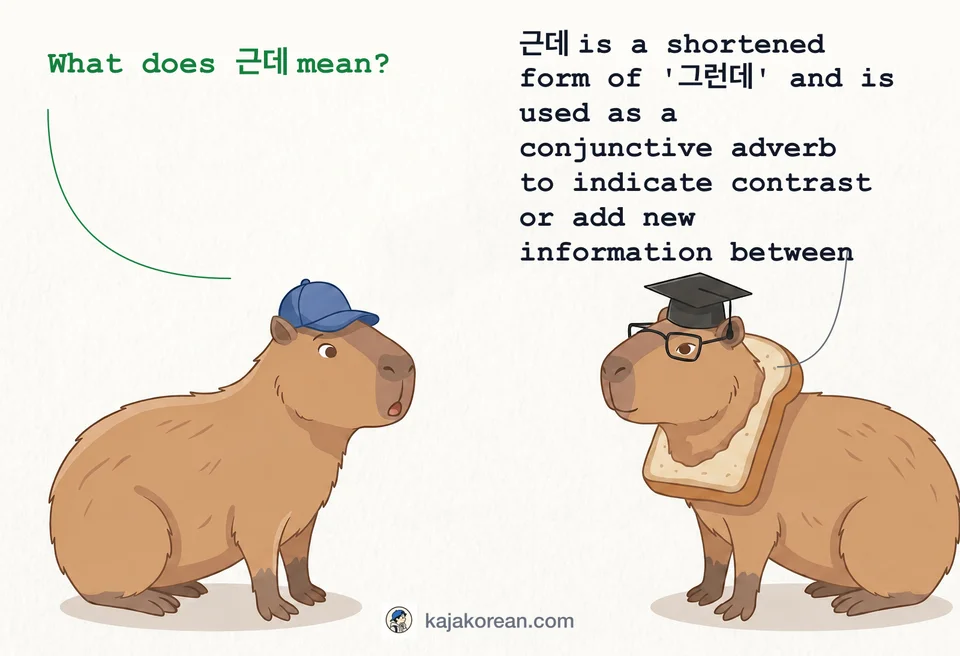 Korean word 근데 meaning contrast or transition