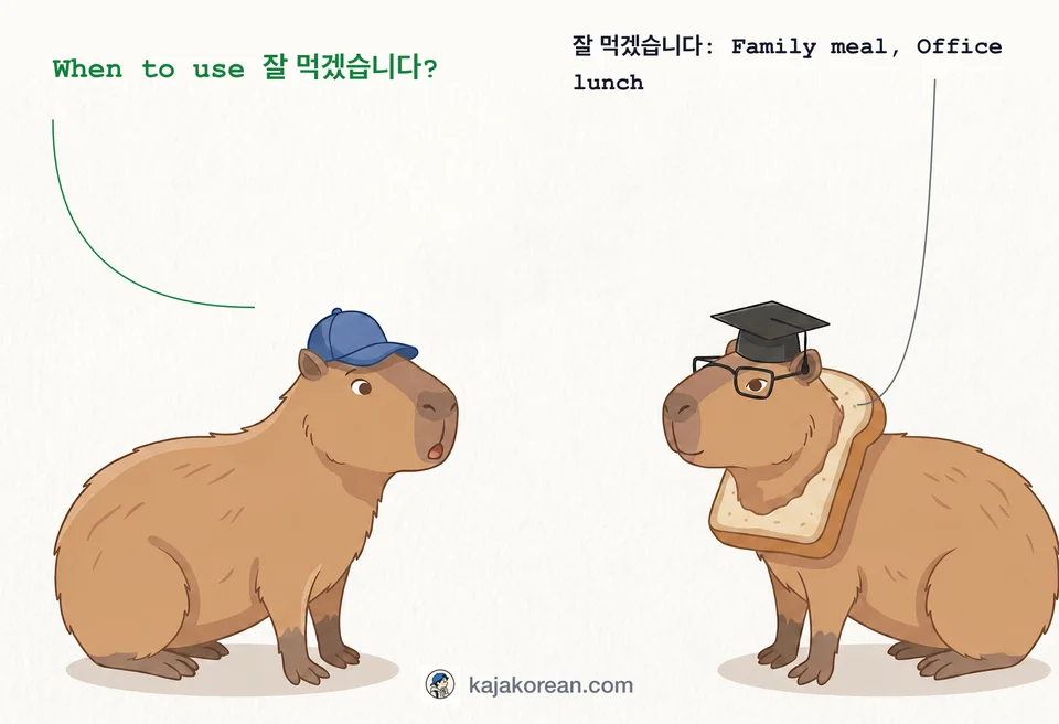 Korean phrase 잘 먹겠습니다 meaning polite expression before eating