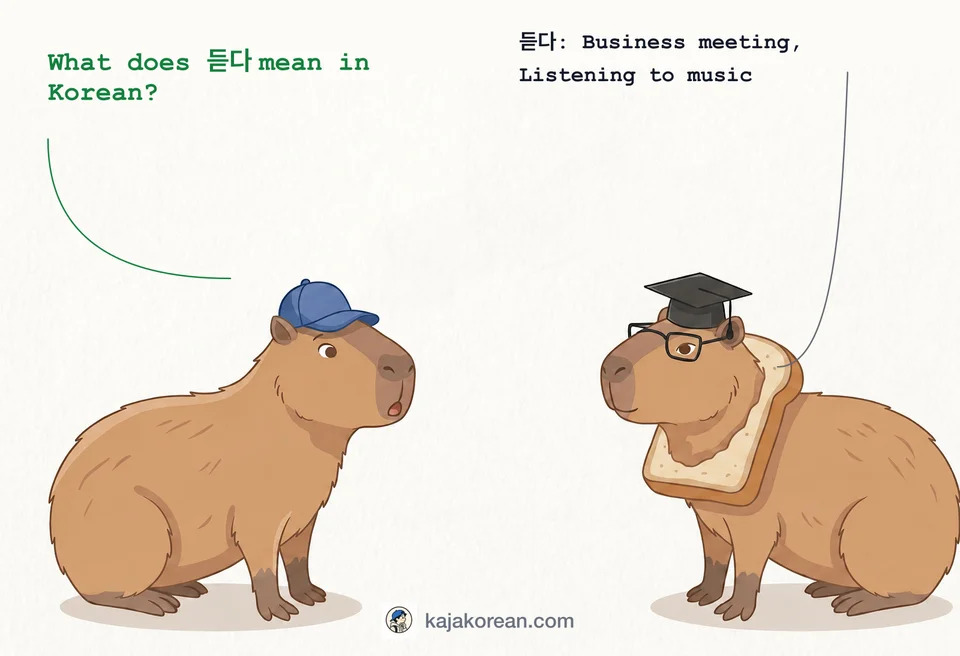 Korean verb 듣다 meaning to listen or hear