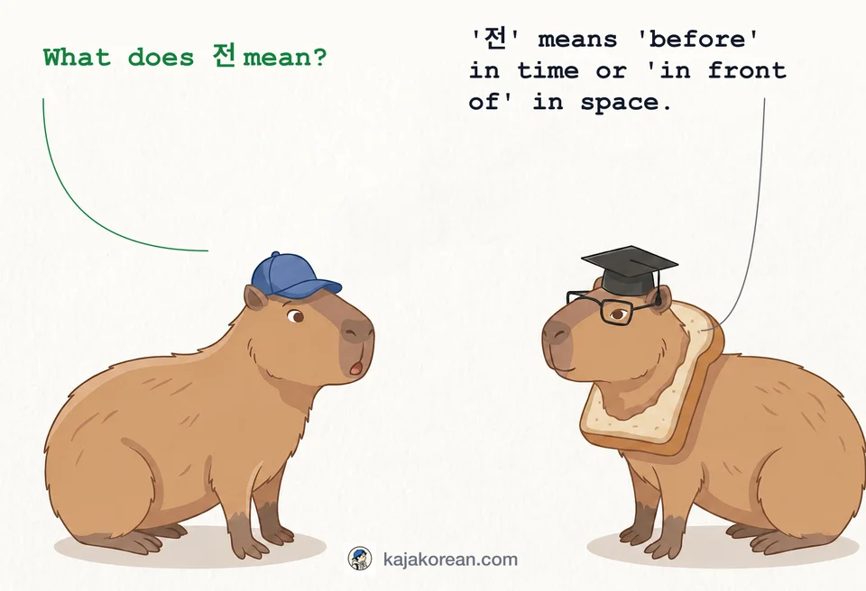 Korean word 전 meaning before or in front