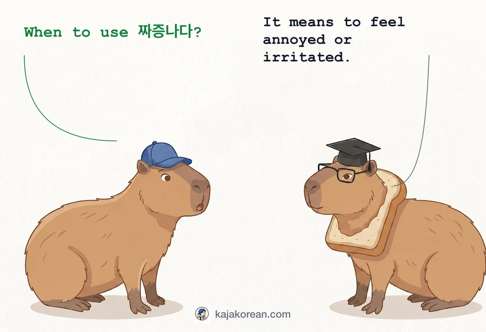 Korean word 짜증나다 meaning annoyed or irritated