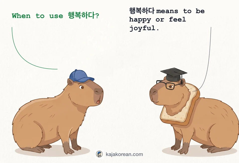 Korean word 행복하다 meaning happiness