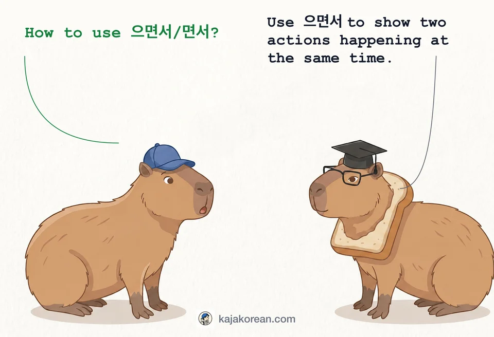 Korean grammar 으면서 showing simultaneous actions