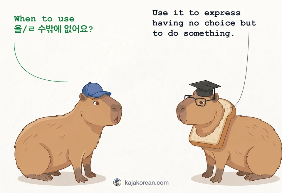 Korean grammar usage for -(으)ㄹ 수밖에 없어요