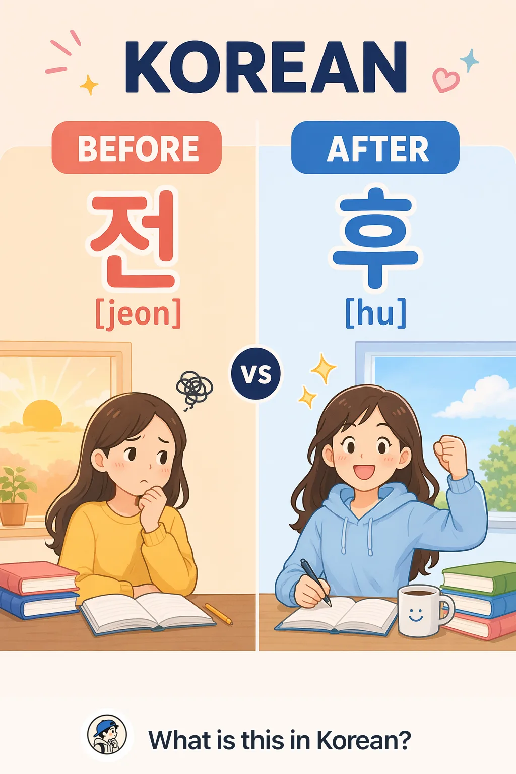 Before vs After in Korean — Korean vocab chart