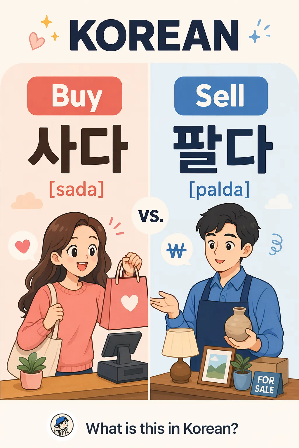 Buy vs Sell in Korean — Korean vocab chart