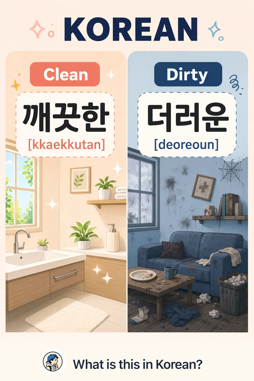 Clean vs Dirty in Korean — Korean vocab chart
