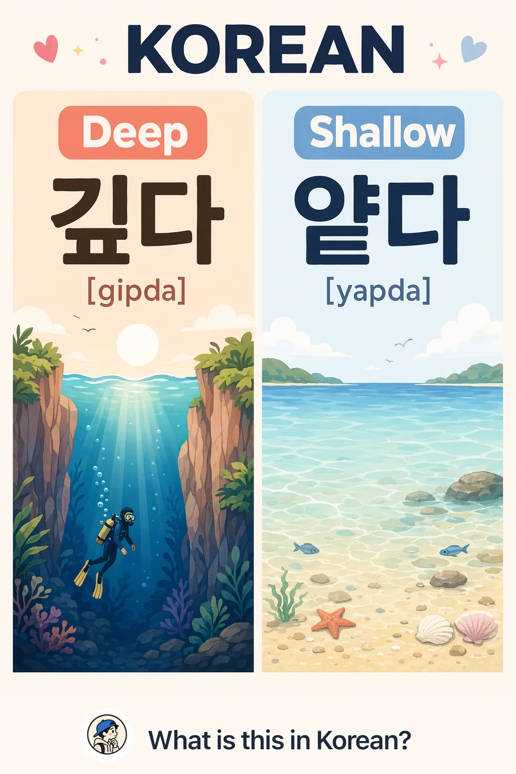Deep vs Shallow in Korean — Korean vocab chart