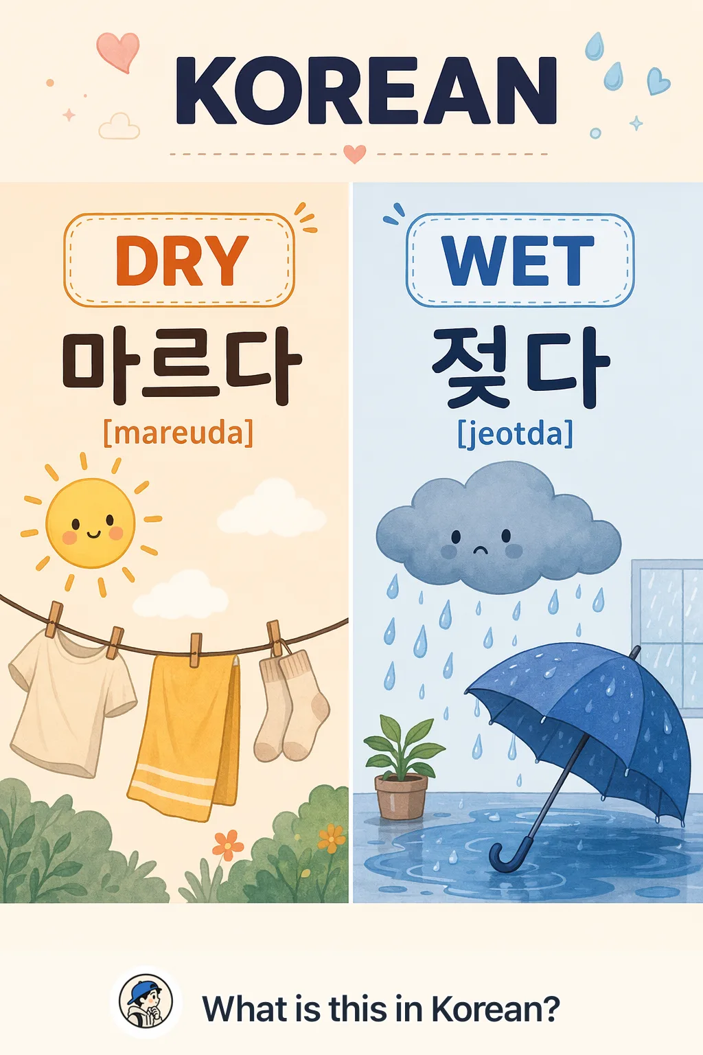Dry vs Wet in Korean — Korean vocab chart