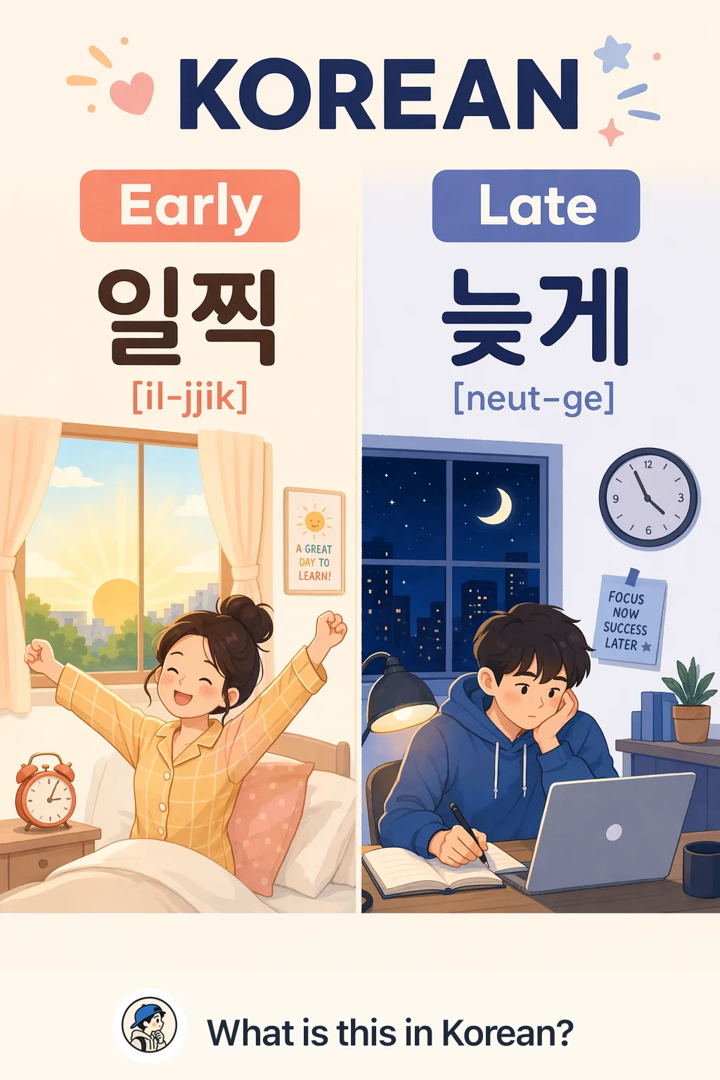 Early vs Late in Korean — Korean vocab chart