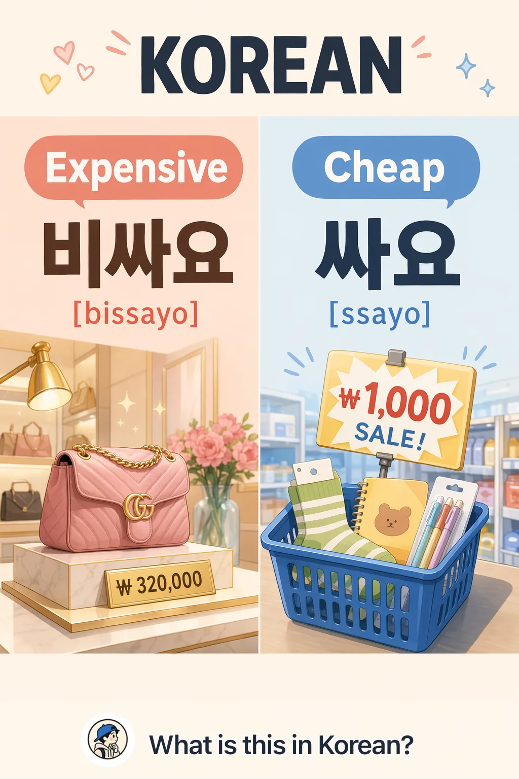 Expensive vs Cheap in Korean — Korean vocab chart