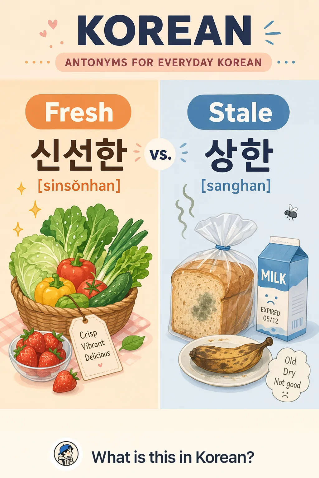 Fresh vs Stale in Korean — Korean vocab chart