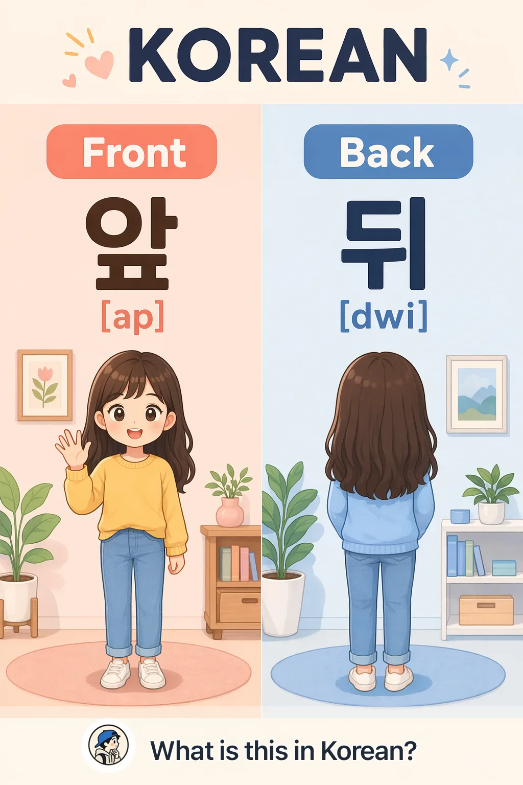Front vs Back in Korean — Korean vocab chart