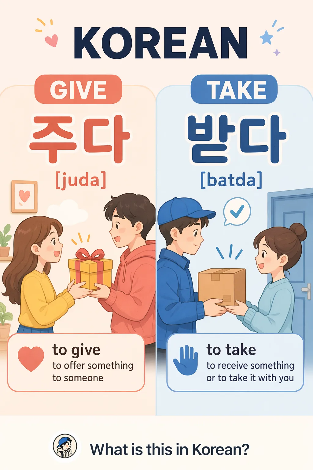 Give vs Take in Korean — Korean vocab chart