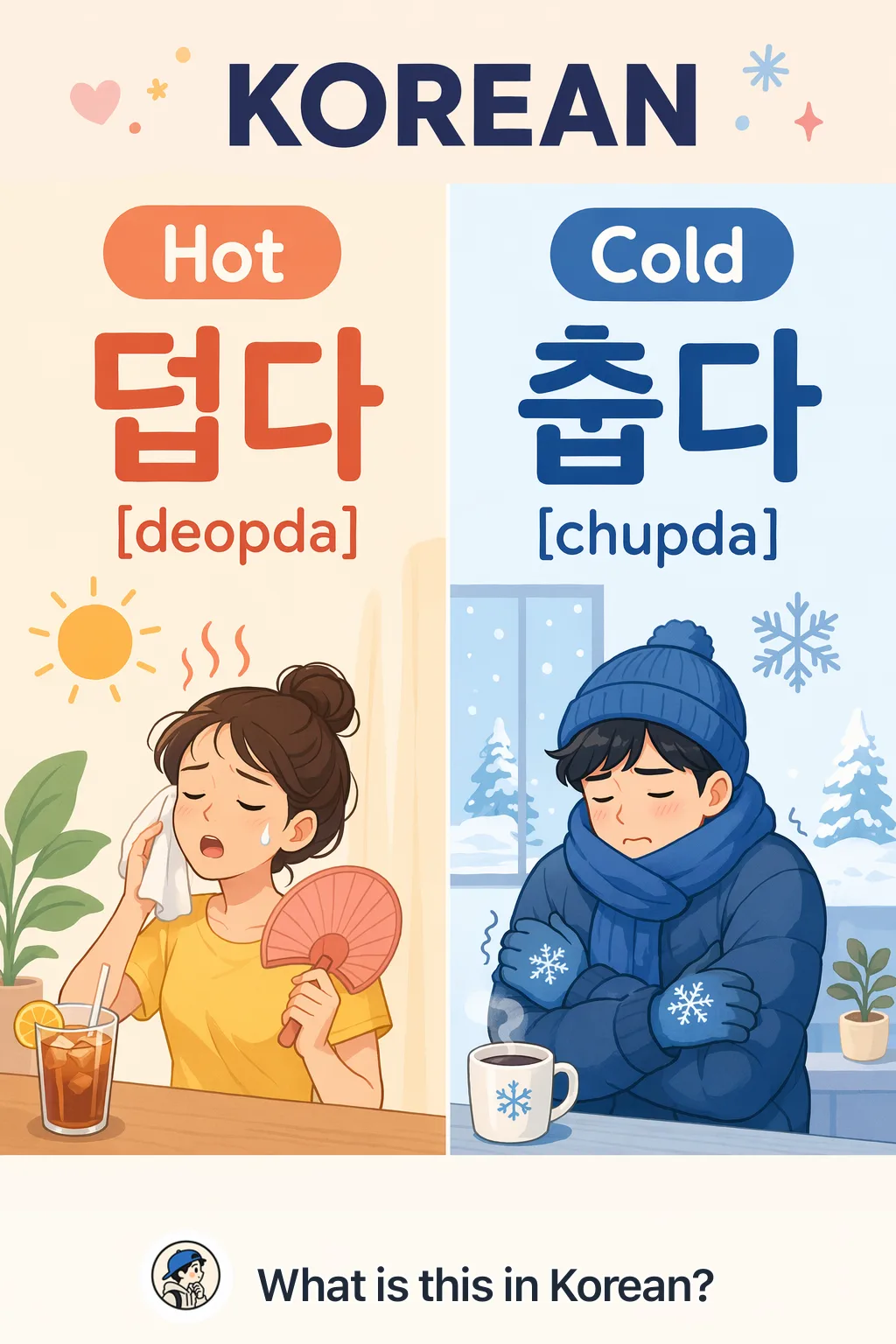 Hot vs Cold in Korean — Korean vocab chart