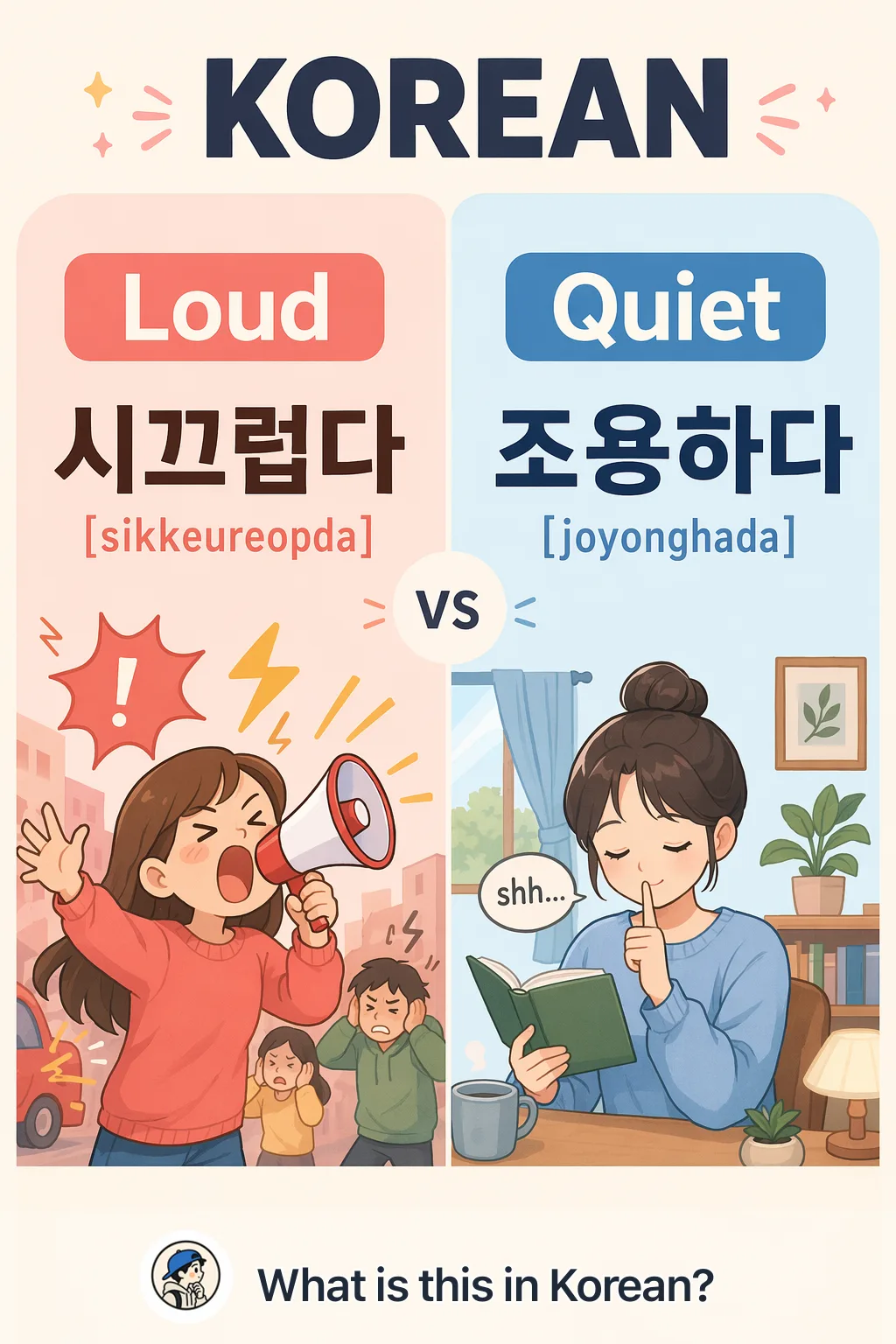 Loud vs Quiet in Korean — Korean vocab chart