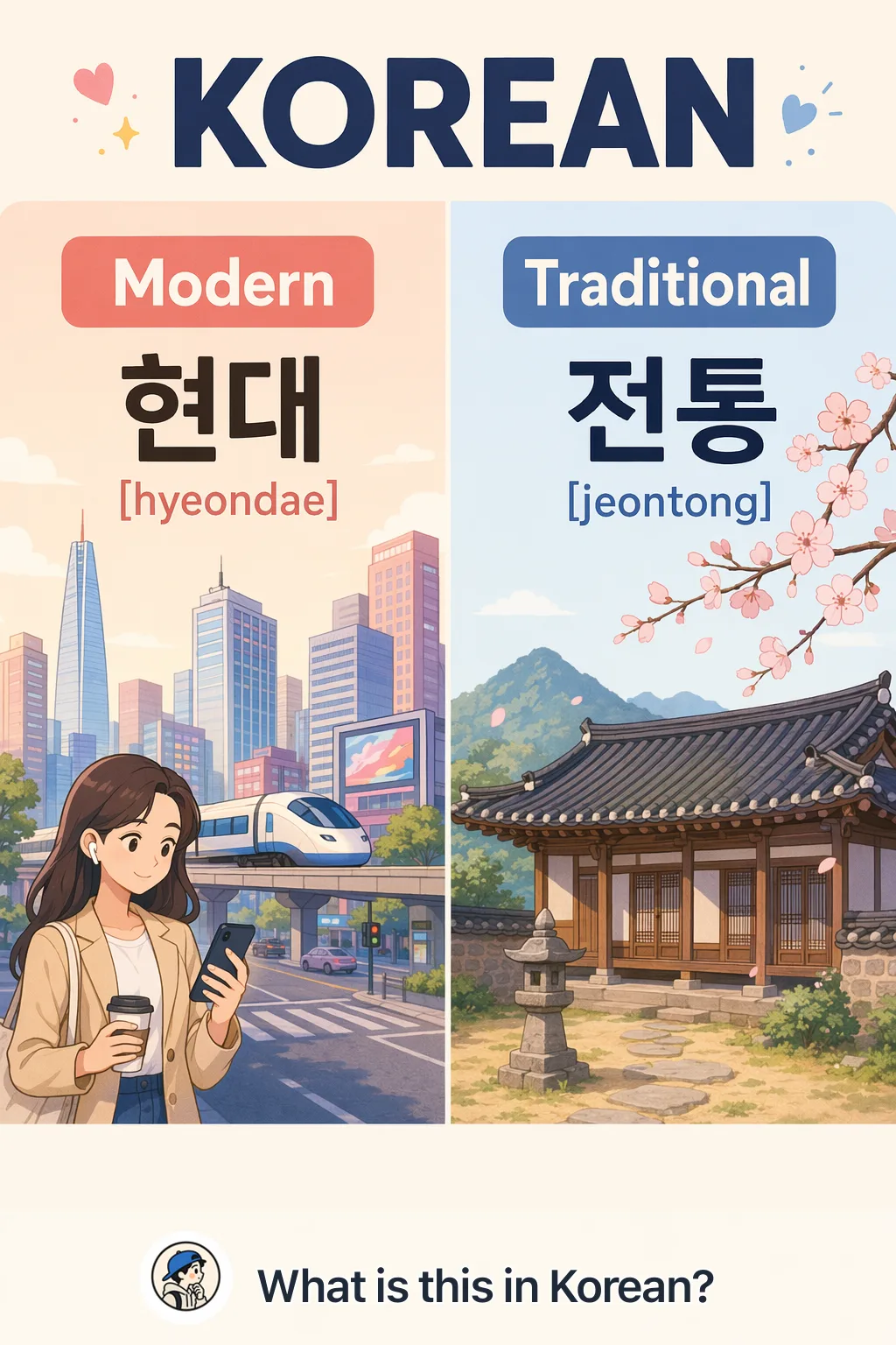 Modern vs Traditional in Korean — Korean vocab chart