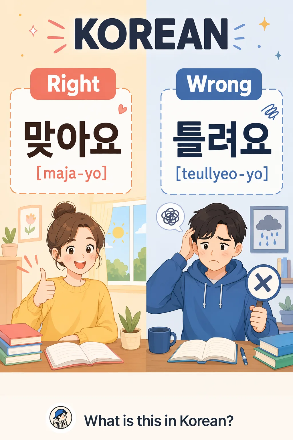 Right vs Wrong in Korean — Korean vocab chart