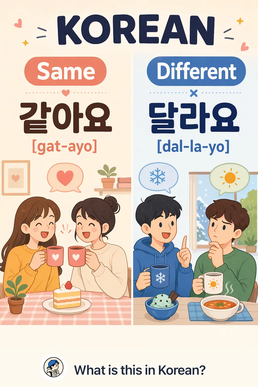 Same vs Different in Korean — Korean vocab chart