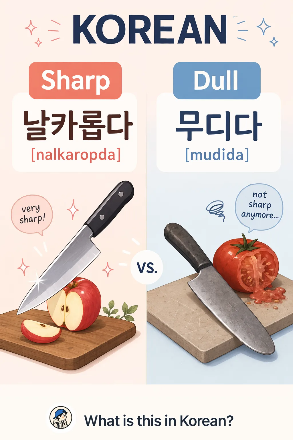 Sharp vs Dull in Korean — Korean vocab chart