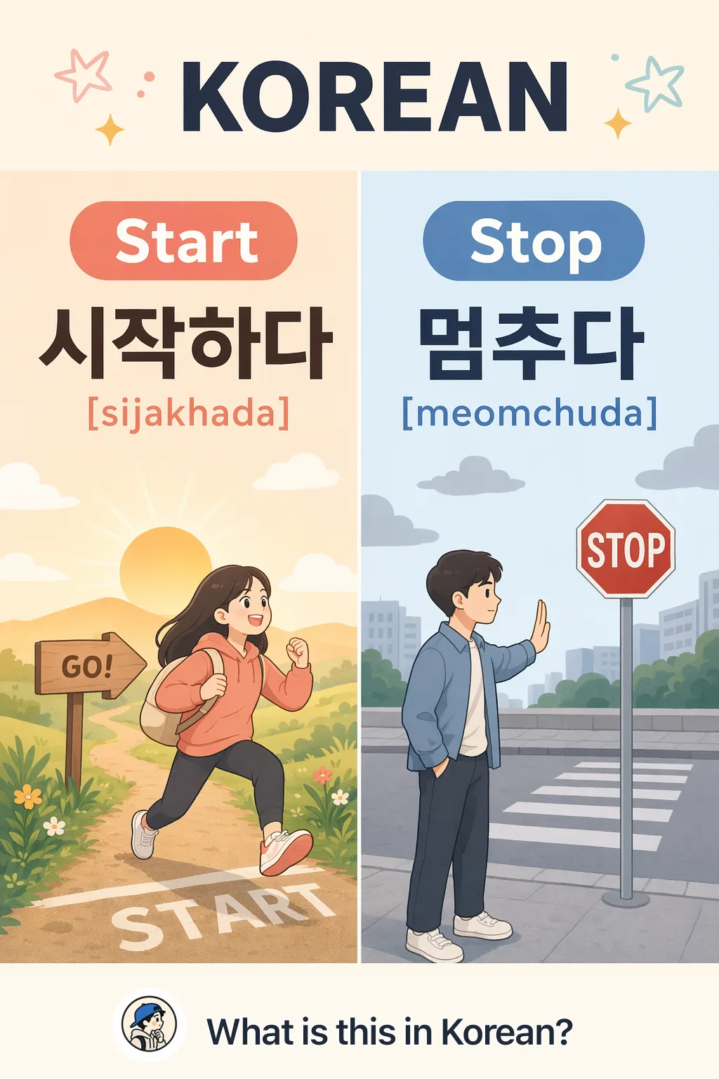 Start vs Stop in Korean — Korean vocab chart