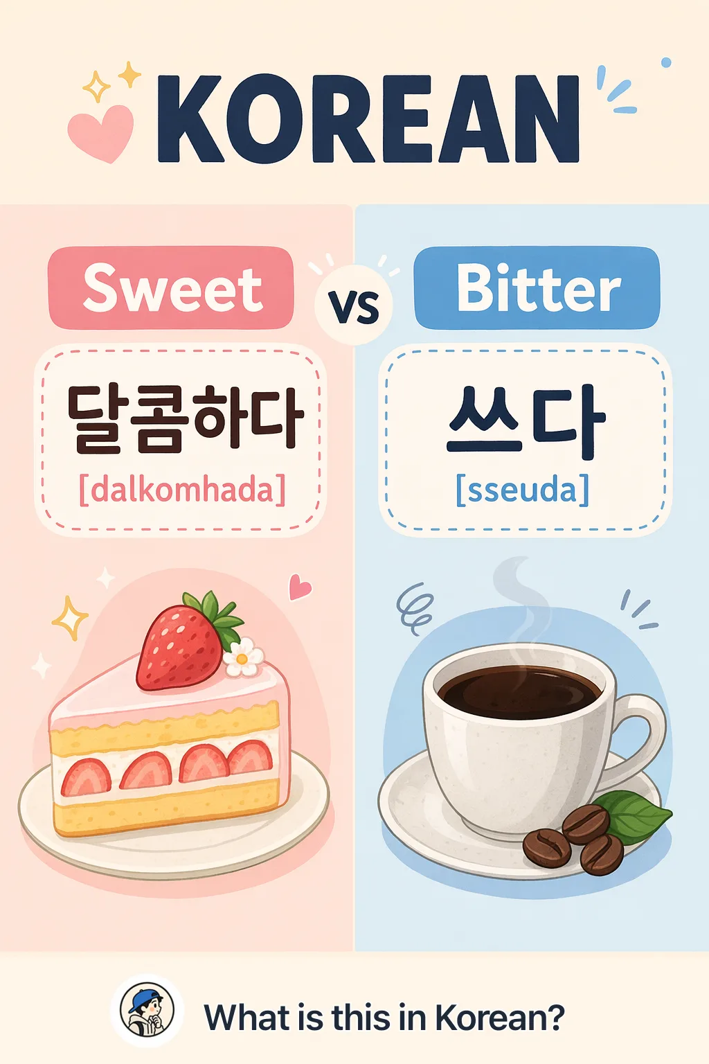 Sweet vs Bitter in Korean — Korean vocab chart