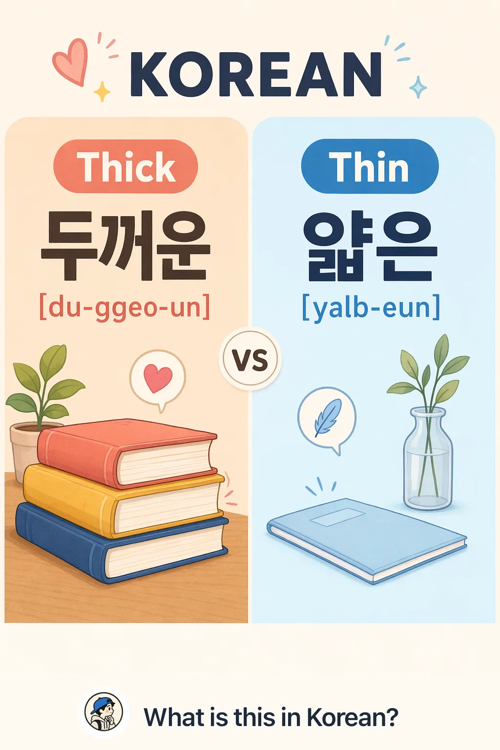 Thick vs Thin in Korean — Korean vocab chart