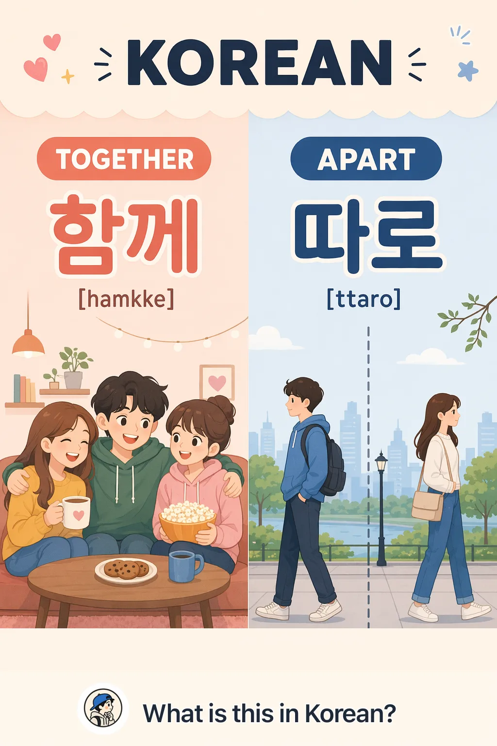 Together vs Apart in Korean — Korean vocab chart