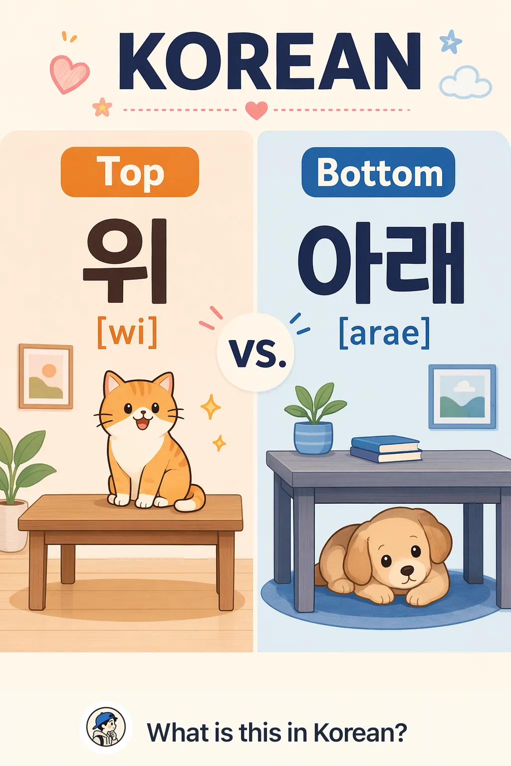 Top vs Bottom in Korean — Korean vocab chart