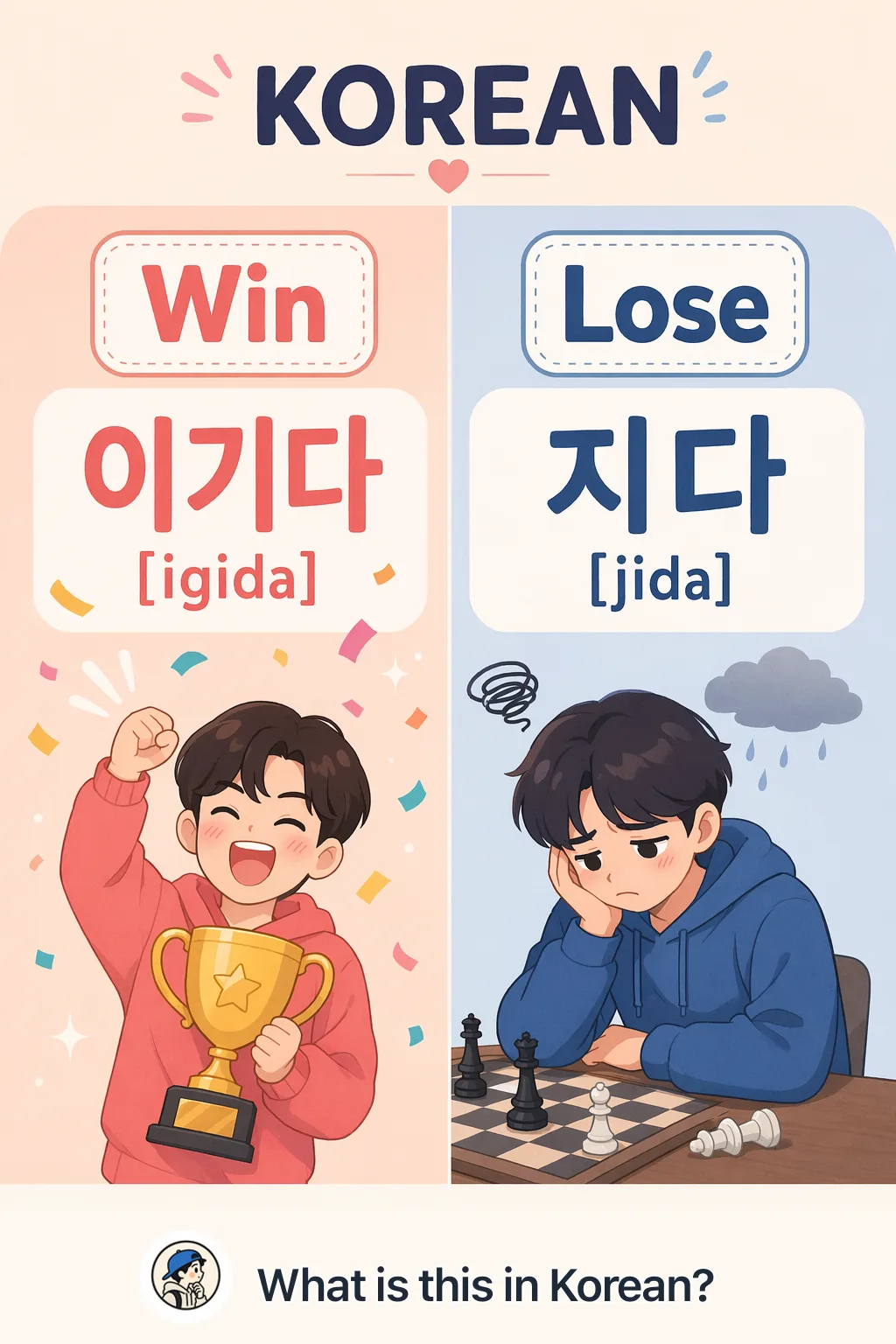 Win vs Lose in Korean — Korean vocab chart