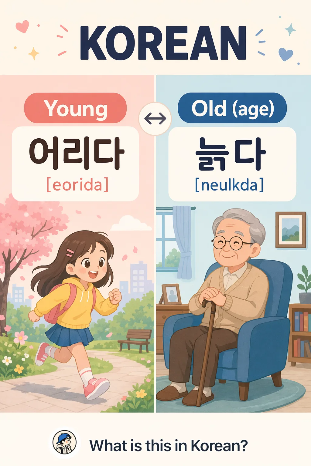 Young vs Old (age) in Korean — Korean vocab chart