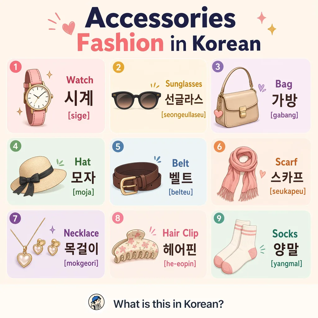 Accessories Fashion in Korean — Korean vocab chart