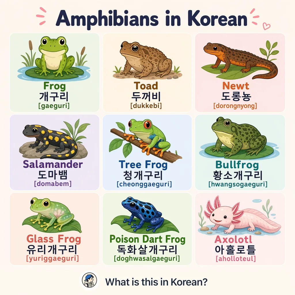Amphibians in Korean — Korean vocab chart